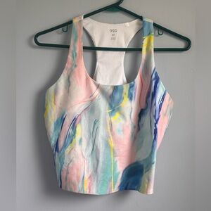 DSG Marble-Print Racerback Athletic Bra - Pink, Blue & Yellow. Sz M. NWOT